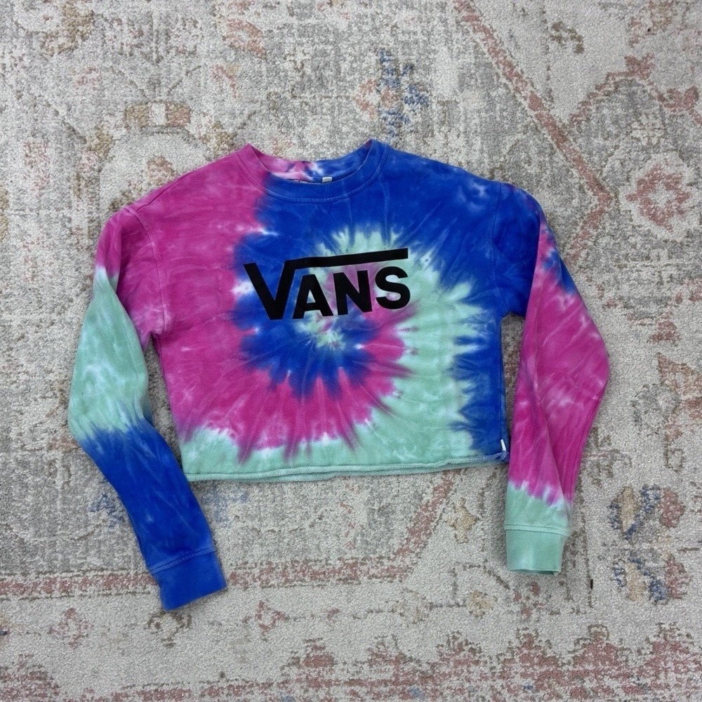 Vans Dye Job Tie Dye Cropped Crewneck Sweatshirt Pink Blue Green Women's Size S